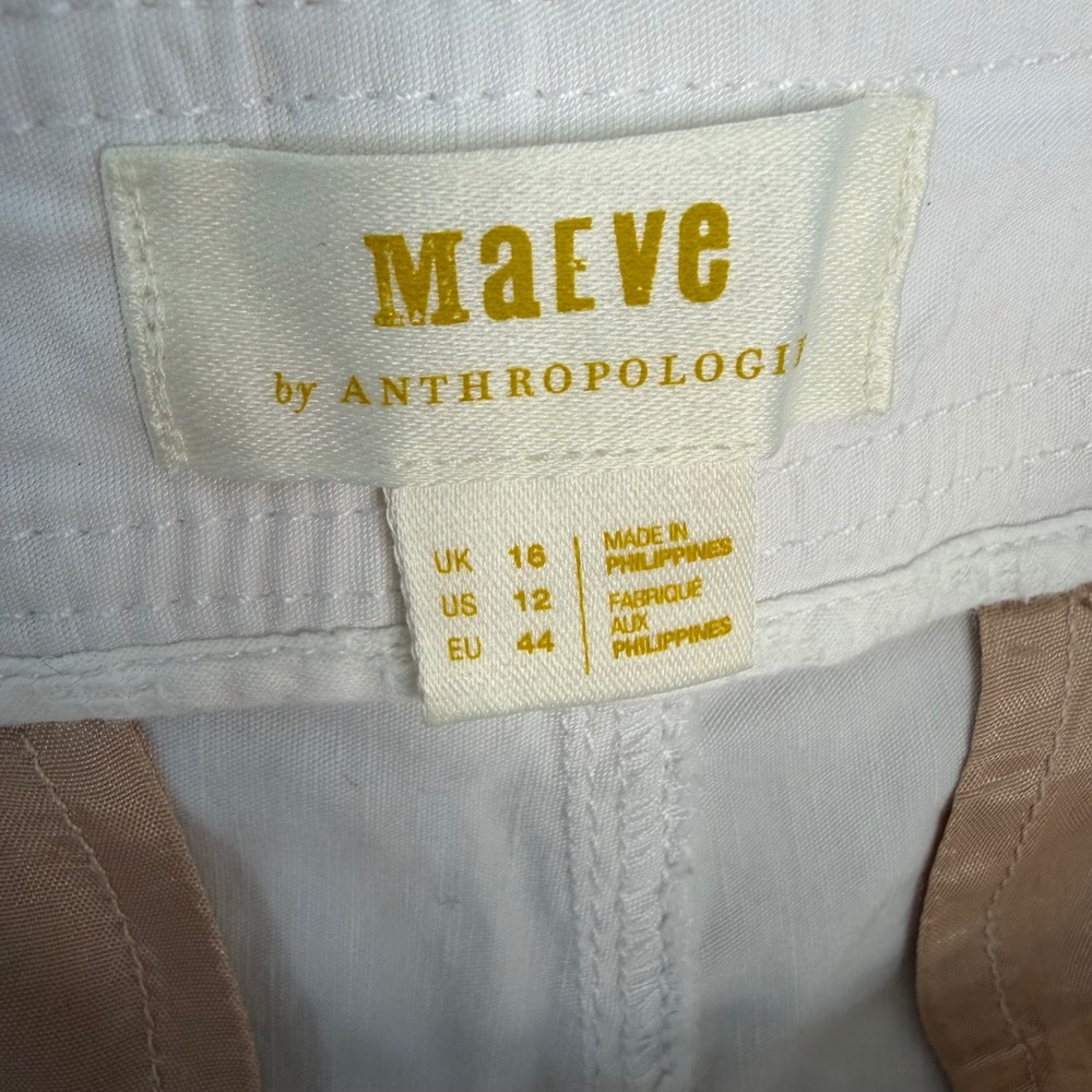 Maeve by Anthropologie White Linen Blend Utility Shorts Size 12 OB1270858 - Picture 3 of 4